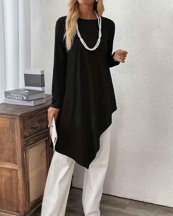 Asymmetric Mid-Length Solid Color Top