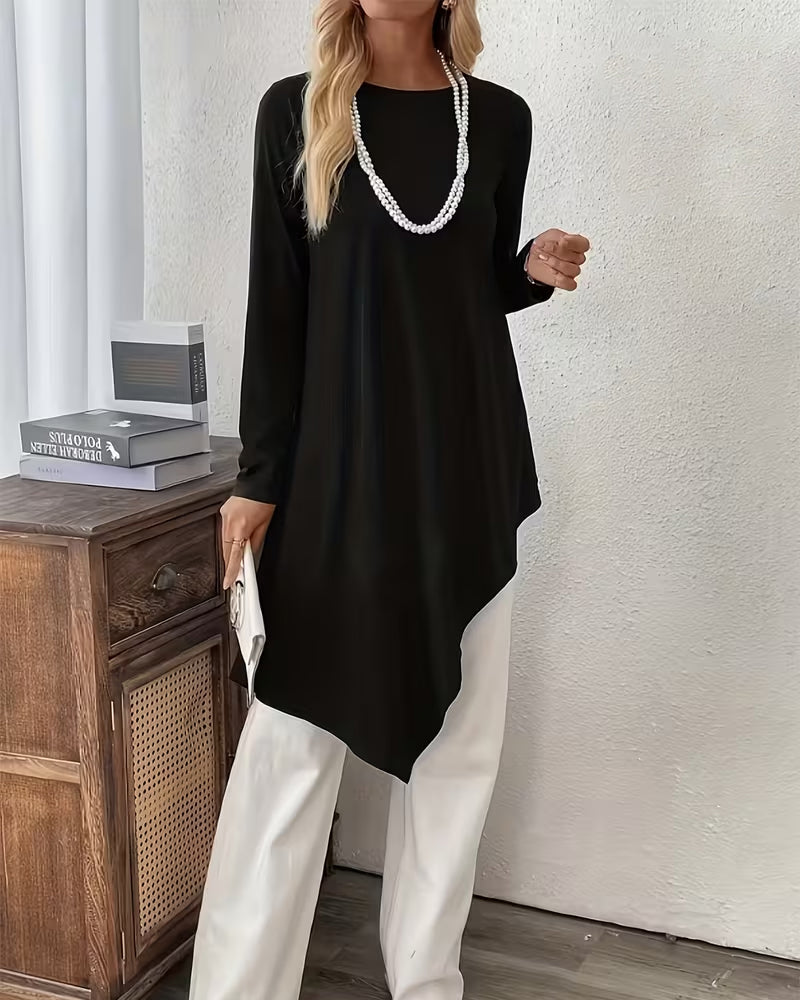 Asymmetric Mid-Length Solid Color Top