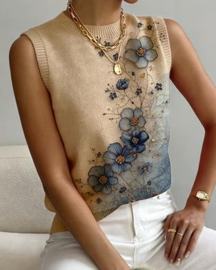 Watercolor Floral Pattern Sleeveless Pullover