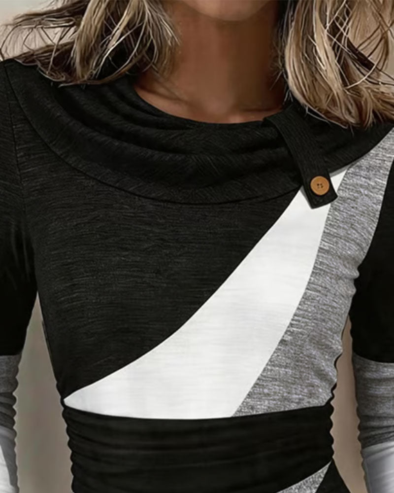 Contrast Color Crew Neck Waist Top