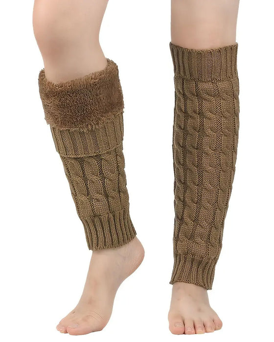 Fleece Lined Cable Knit Leg Warmers Thermal Boot Cuffs