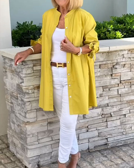 Solid Color Casual Long Sleeve Shirt