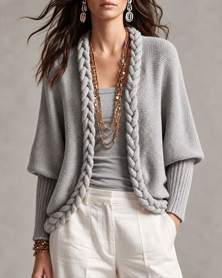 Lantern Sleeve Cable Knit Sweater Cardigan