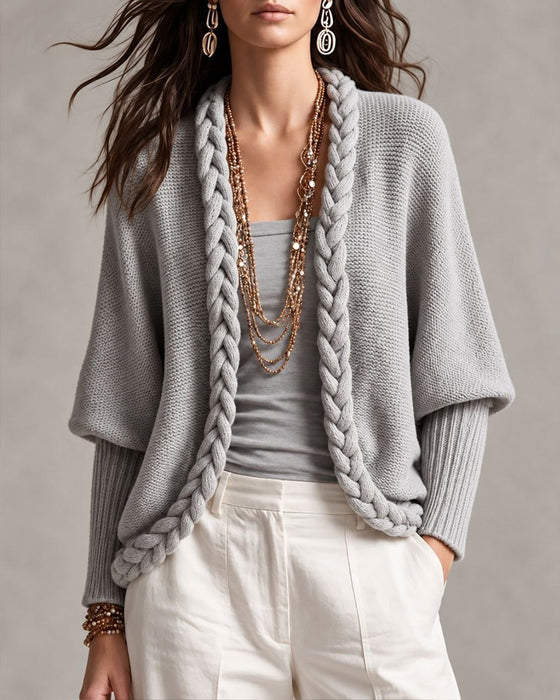 Lantern Sleeve Cable Knit Sweater Cardigan