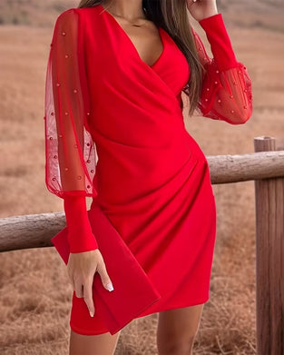 Mesh V-Neck Fashion Patchwork Dress