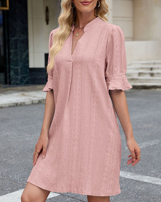 Solid Color V-Neck Dress