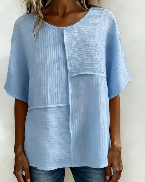 Vertical Textured Patchwork Loose Top