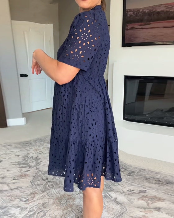 Stand Collar Hollow A-Line Dress