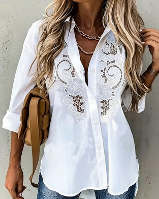 Casual Long-Sleeve Cutout Blouse