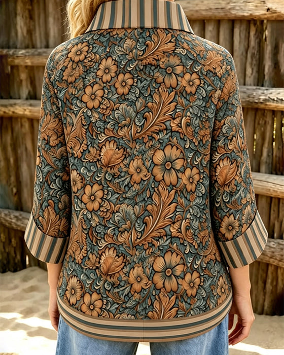 Lapel Casual Floral Button Blouse
