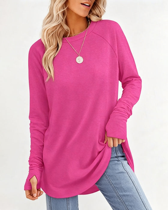 Relaxed Crew Neck Raglan Long Sleeve Top