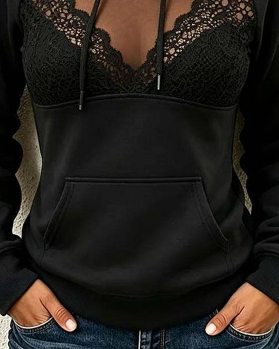 Mesh Lace Patchwork Hoodie