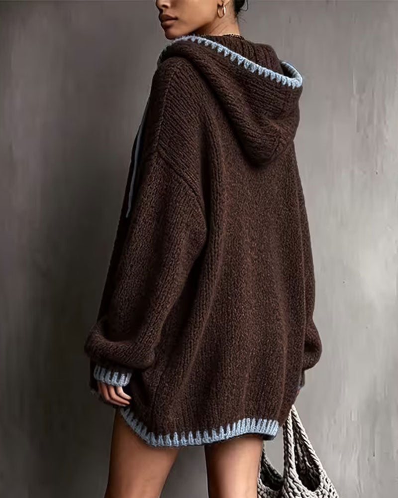 Contrast Drawstring Hooded Sweater Dress