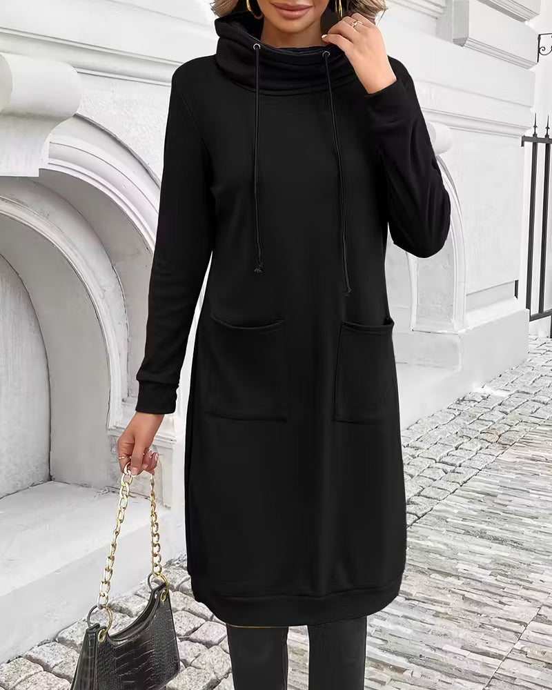 Drawstring Casual Pocket Long-Sleeved Dress