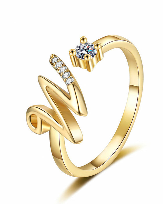 Adjustable Sparkling Initial Ring For Women