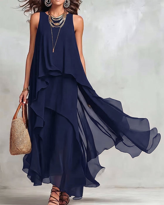 Crew Neck Sleeveless Irregular Dress