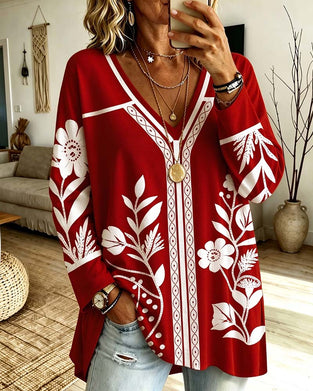 V-Neck Floral Print Top