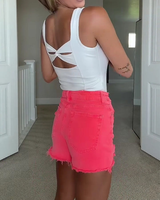 Back Twist Knot Built In Bra Tank Top
