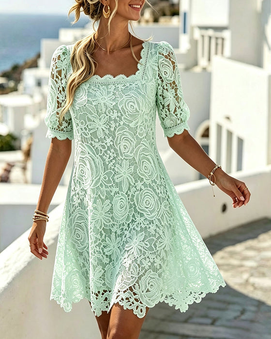 Lace Patchwork Hollow Square Neck Dress