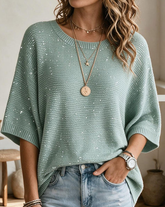 Crew Neck 3/4 Sleeve Casual Pullover
