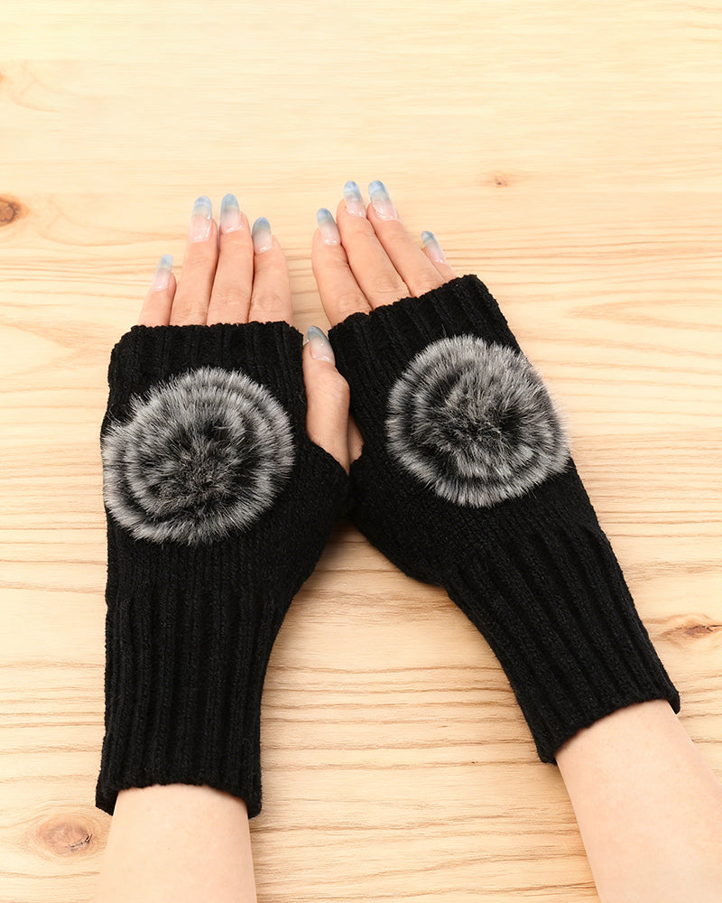 Warm Half-Fingerless Knitted Ball Gloves