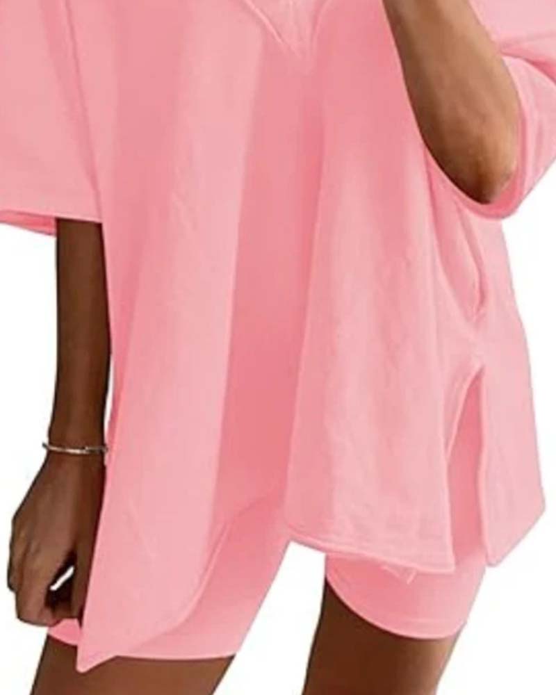 Solid Color V-Neck Sportswear Two-Piece Set