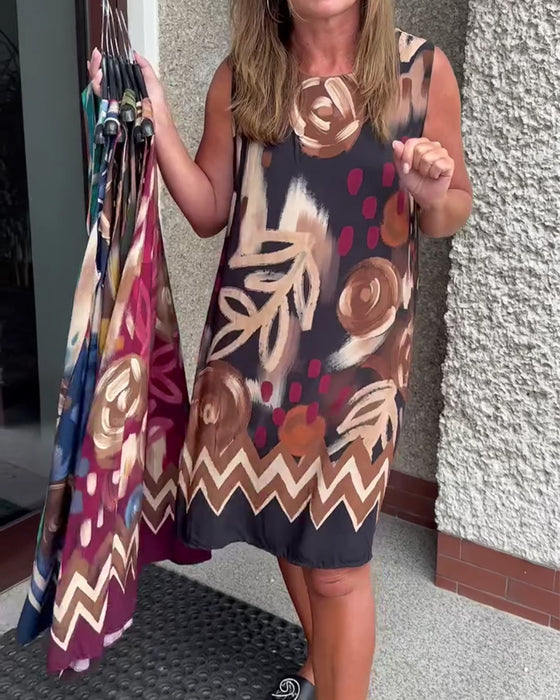 Abstract Floral Sleeveless Dress
