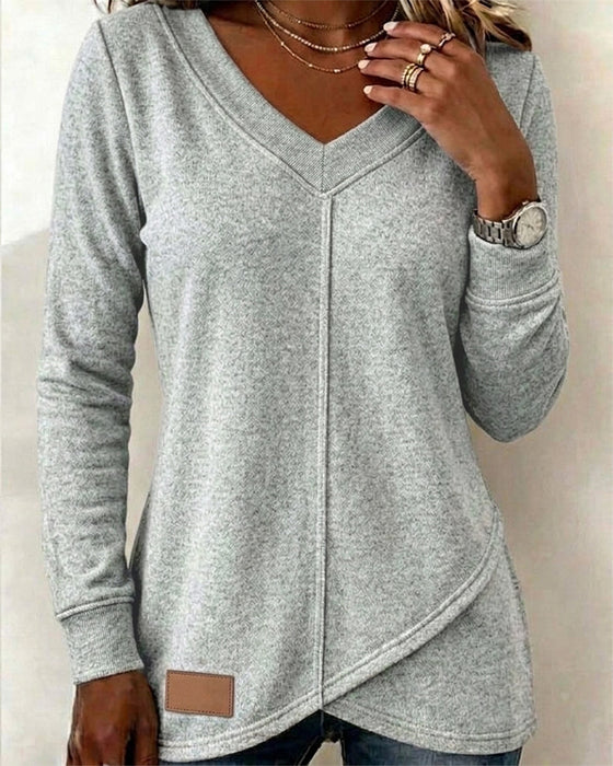 V-Neck Long-Sleeve Cross Asymmetric Sweatshirt