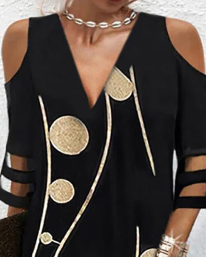 V-Neck Off-Shoulder Lace-Panel Dress