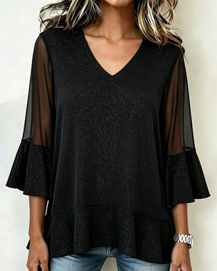V-Neck Ruffled Half-Sleeve Top