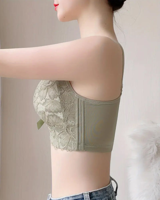 Elegant Full Coverage Bow Contrast Lace Push Up Bra