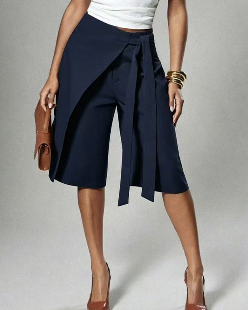 Wrap Tie Wide Leg Midi Pant
