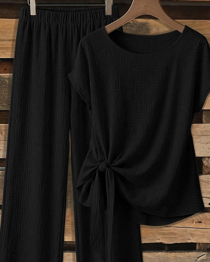 Short Sleeve Blouse + Wide-Leg Pants Set