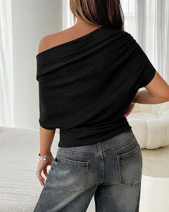 Batwing Sleeve Off-Shoulder Solid Blouse