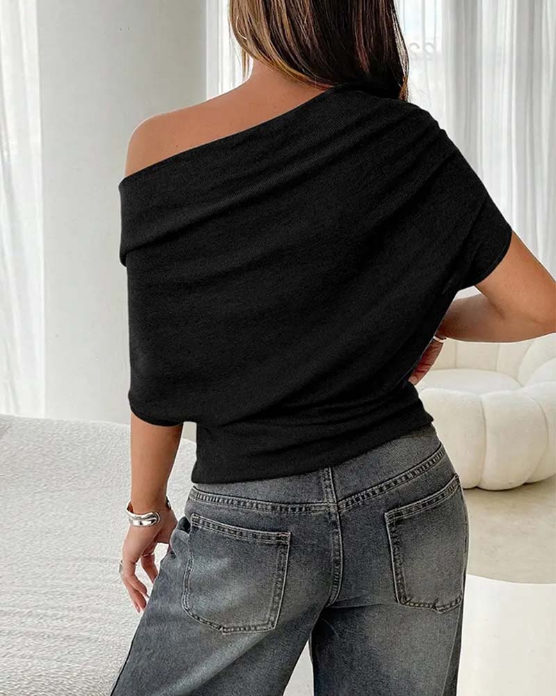 Batwing Sleeve Off-Shoulder Solid Blouse