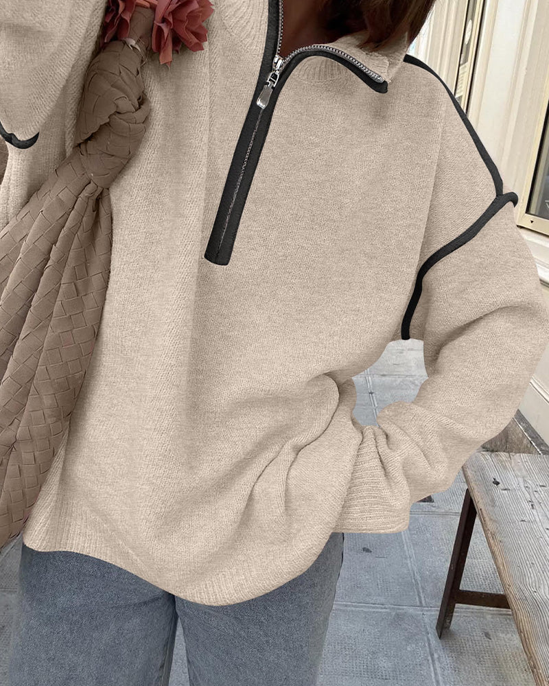 Lapel Zip Line Sweatshirt