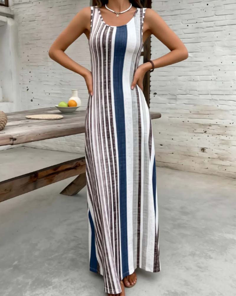 Sleeveless Colorful Stripe Dress