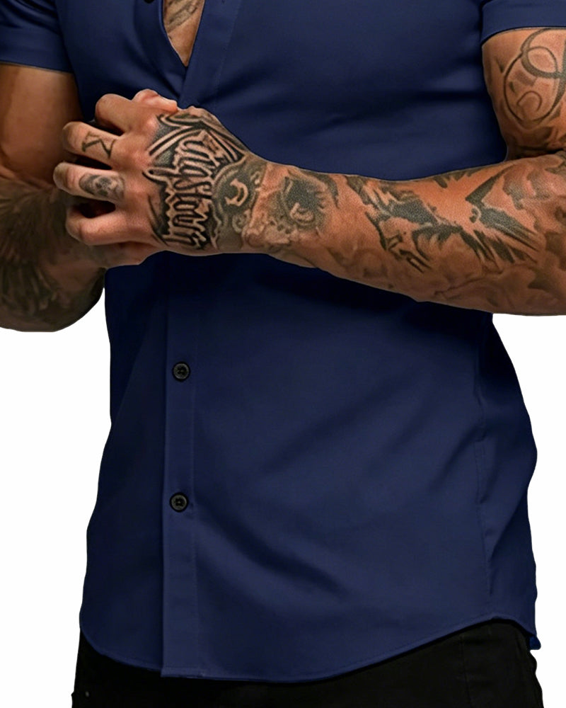 High Stretch Lapel Short Sleeve Men's Shirt