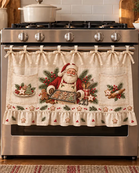 🎄 Christmas Kitchen Tie-On Skirt | Festive Holiday Designs with Pockets & Ruffled Trim ✨