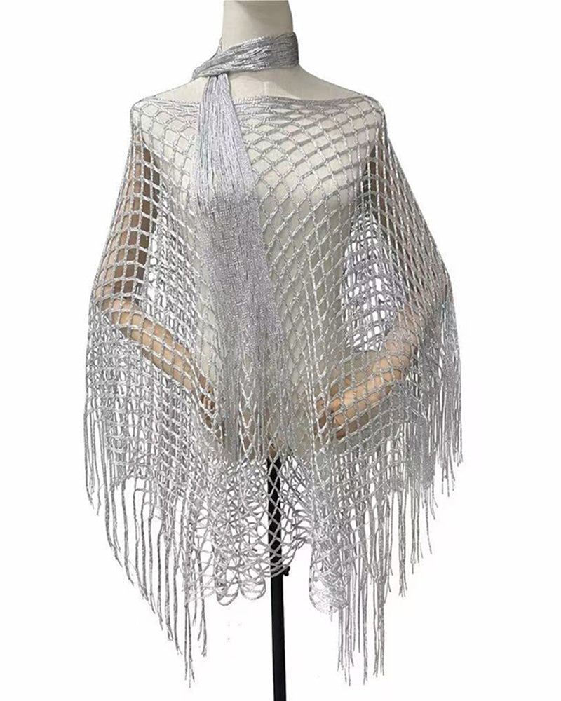 Fringe Mesh Hollow Out Pullover