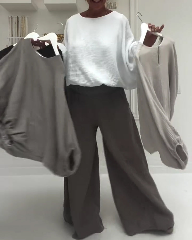 Elegant Pleated Batwing-Sleeve Blouse