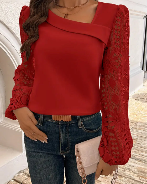 Asymmetrical Collar Long-Sleeved Blouse