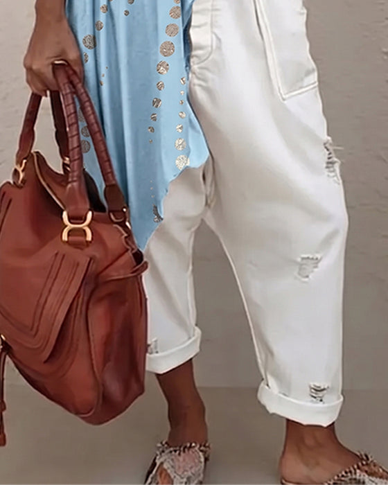 Casual Polka Dot Irregular Blouse