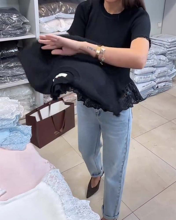 Solid Color Patchwork Ribbed Top