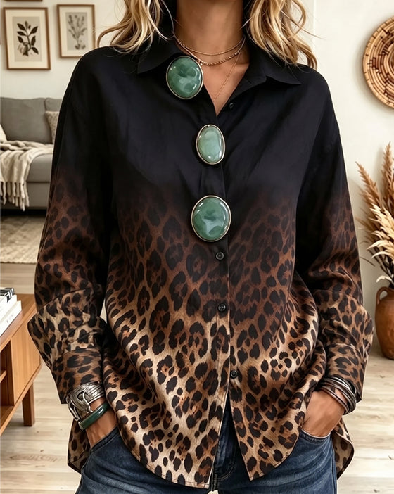 Gradient Leopard Lapel Shirt