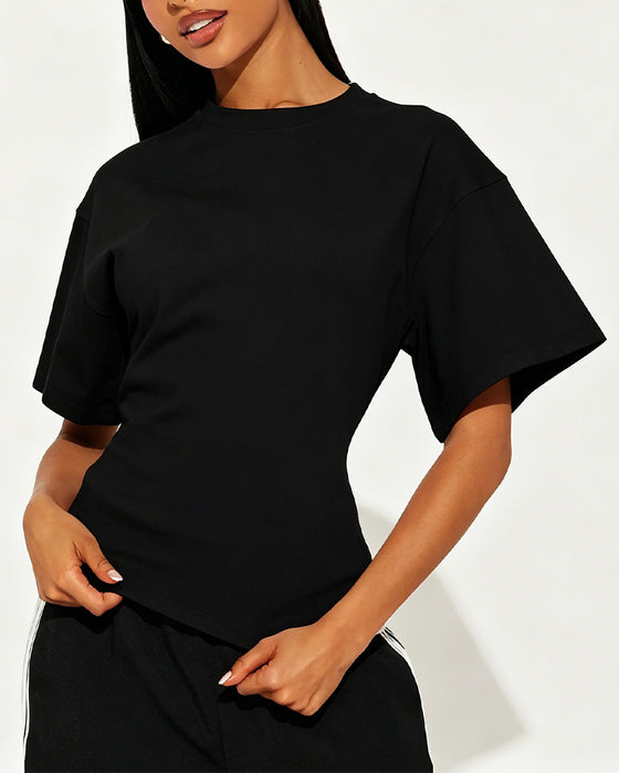 Loose Drop Shoulder Back Zip T-Shirts