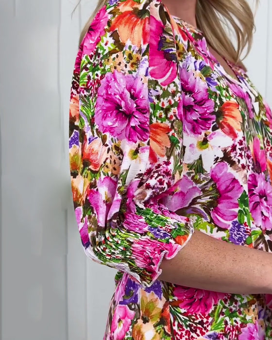 Half Sleeve Fashionable Floral Blouse