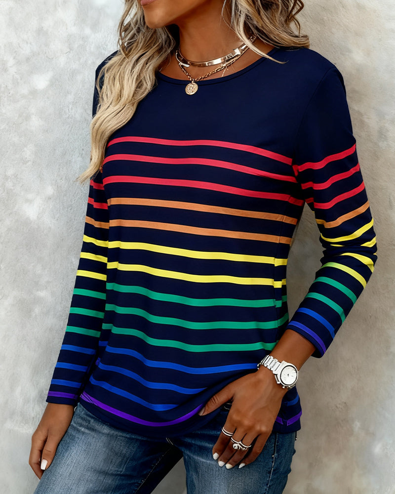 Rainbow Striped Print Top