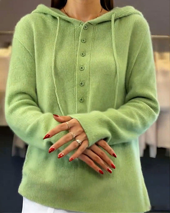 Solid Color Fashionable Hooded Pullover