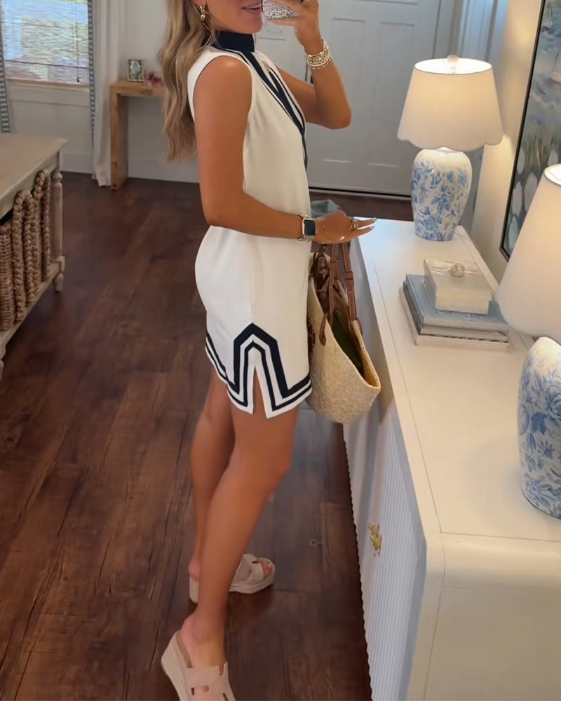 Colorblock Nautical Sleeveless Straight Dresses